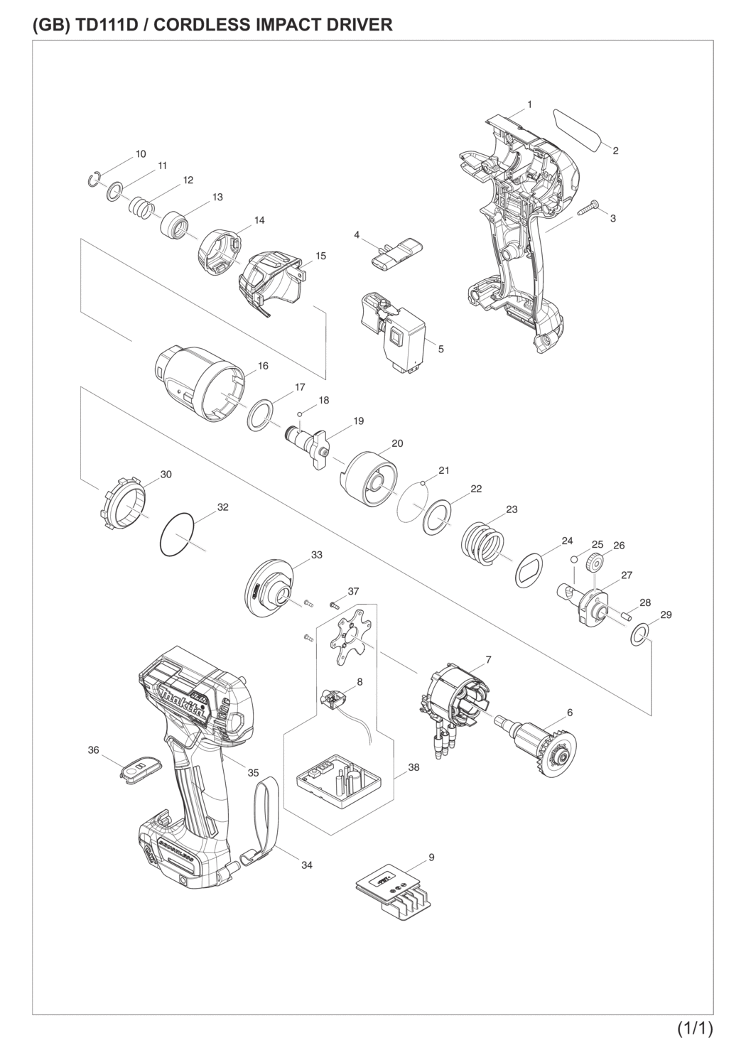 Makita TD111DSAJ Cordless Impact Driver Spare Parts