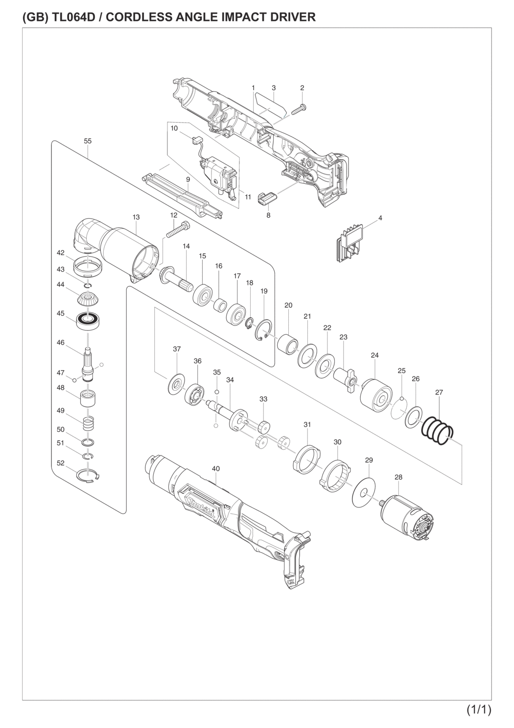 Makita TL064DSME Cordless Angle Impact Driver Spare Parts