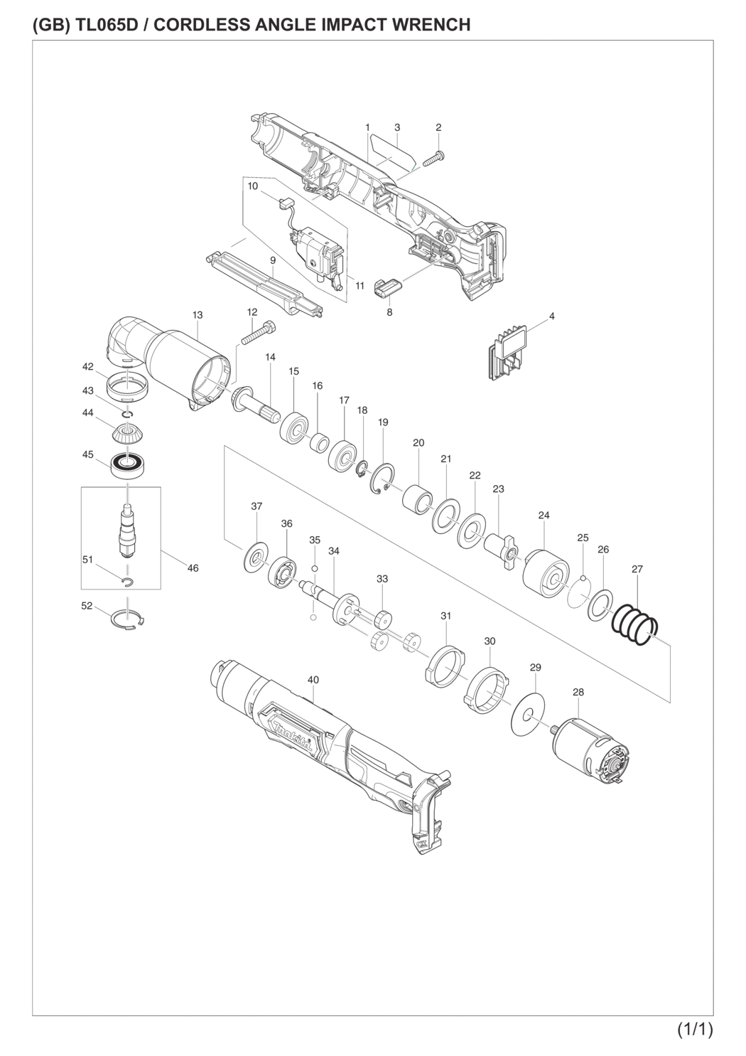 Makita TL065DZ Cordless Angle Impact Wrench Spare Parts