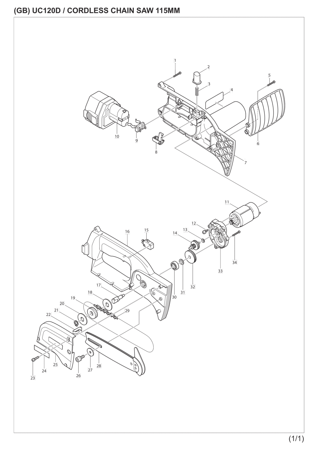 Makita UC120DZ Cordless Chain Saw Spare Parts