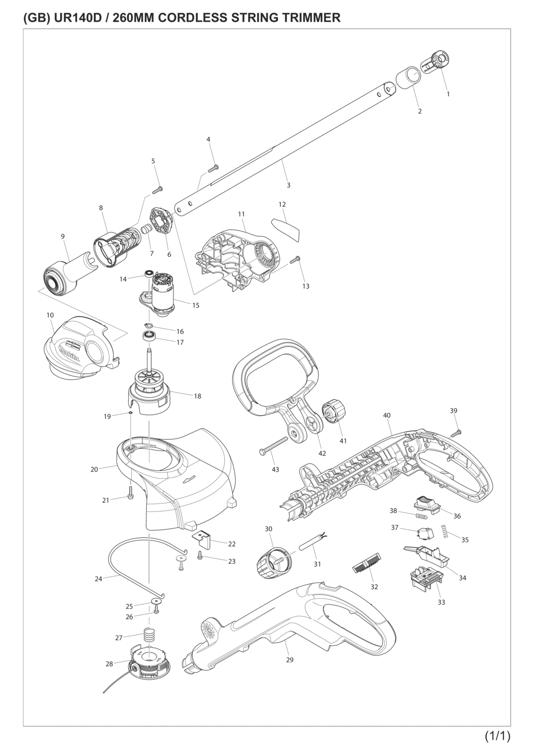 Makita UR140DW Cordless String Trimmer Spare Parts