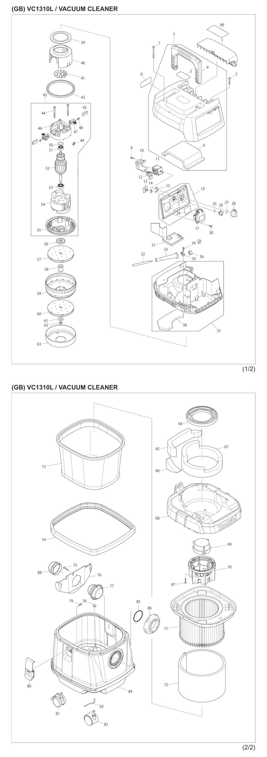 Makita VC1310L Vacuum Cleaner Spare Parts