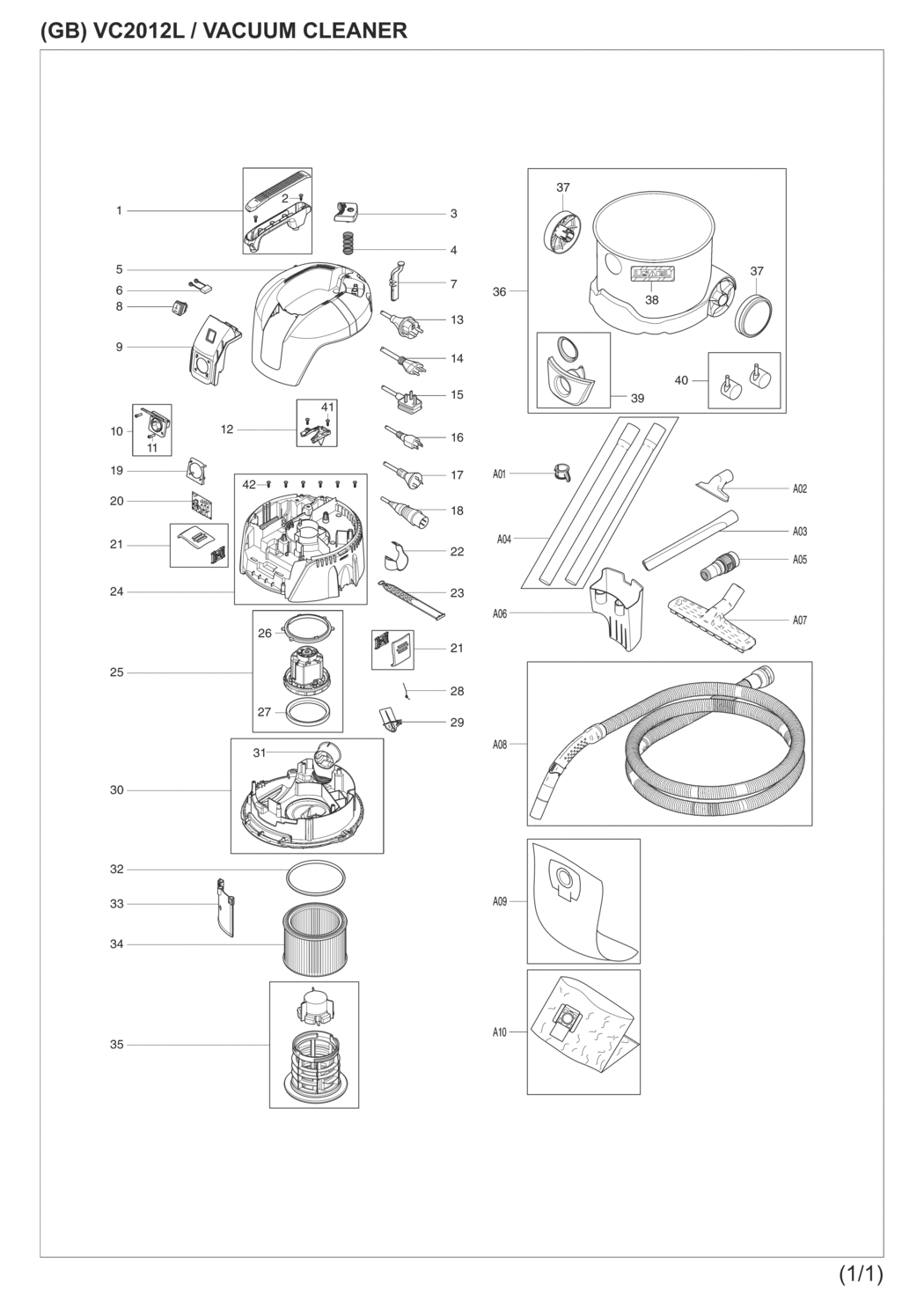 Makita VC2012L Vacuum Cleaner Spare Parts