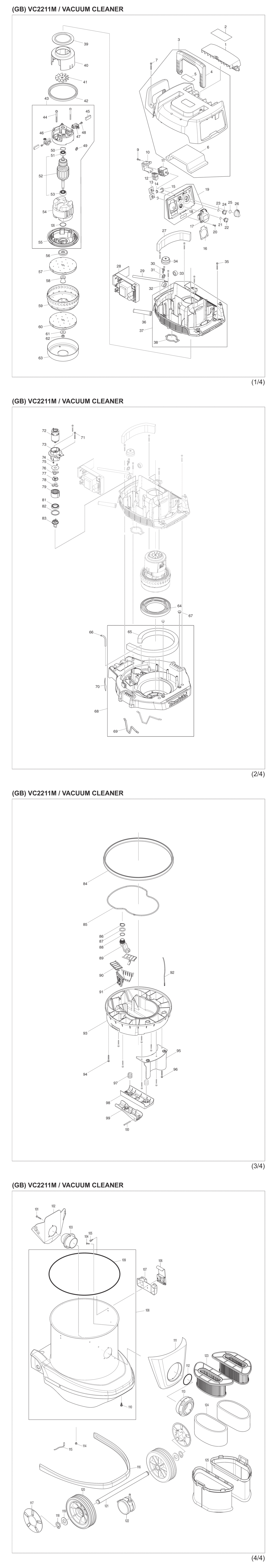 Makita VC2211MX1 Vacuum Cleaner Spare Parts