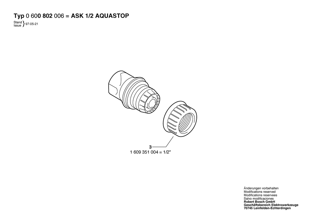 Bosch ASK 1/2 AQUASTOP / 0600802006 / --- Spare Parts