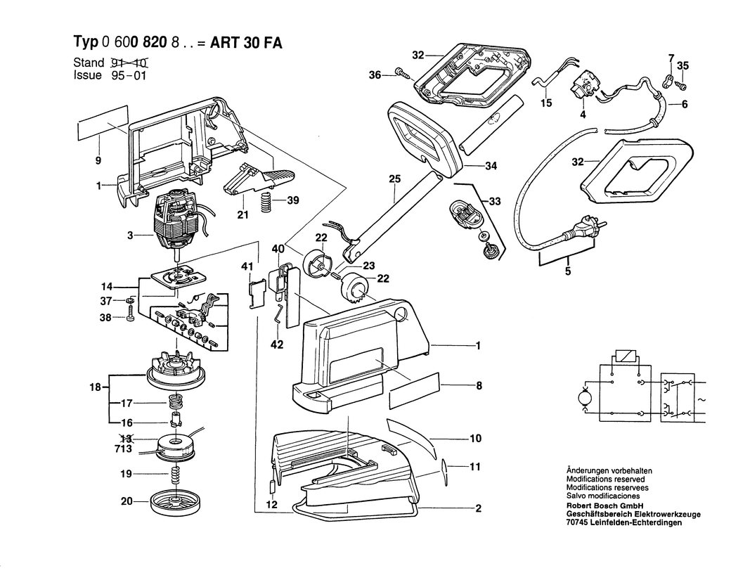 Bosch ART 30 FA / 0600820832 / CH 230 Volt Spare Parts