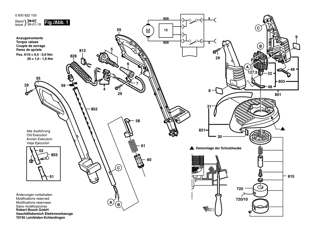 Bosch ART 25 F / 0600822132 / CH 230 Volt Spare Parts