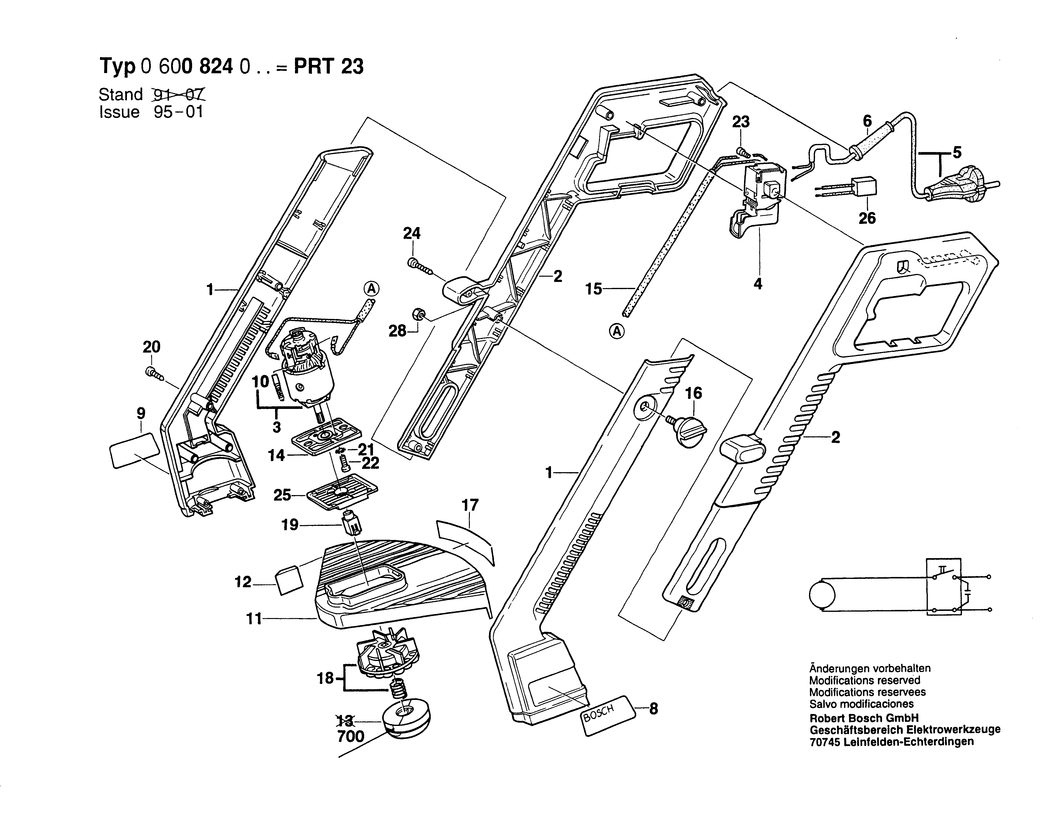 Bosch PRT 23 / 0600824003 / EU 230 Volt Spare Parts