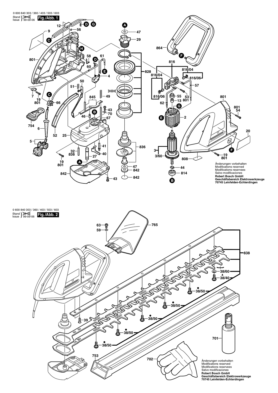 Bosch AHS 600 / 0600840360 / CH 230 Volt Spare Parts