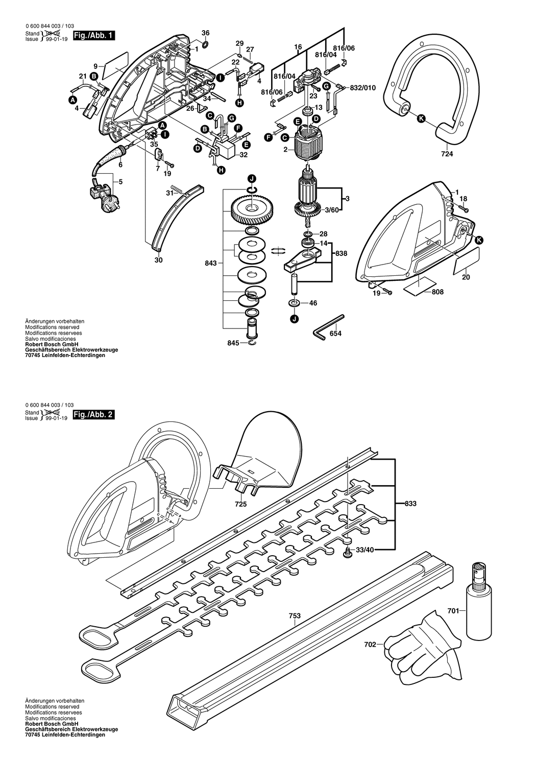 Bosch AHS 60 / 0600844003 / EU 230 Volt Spare Parts