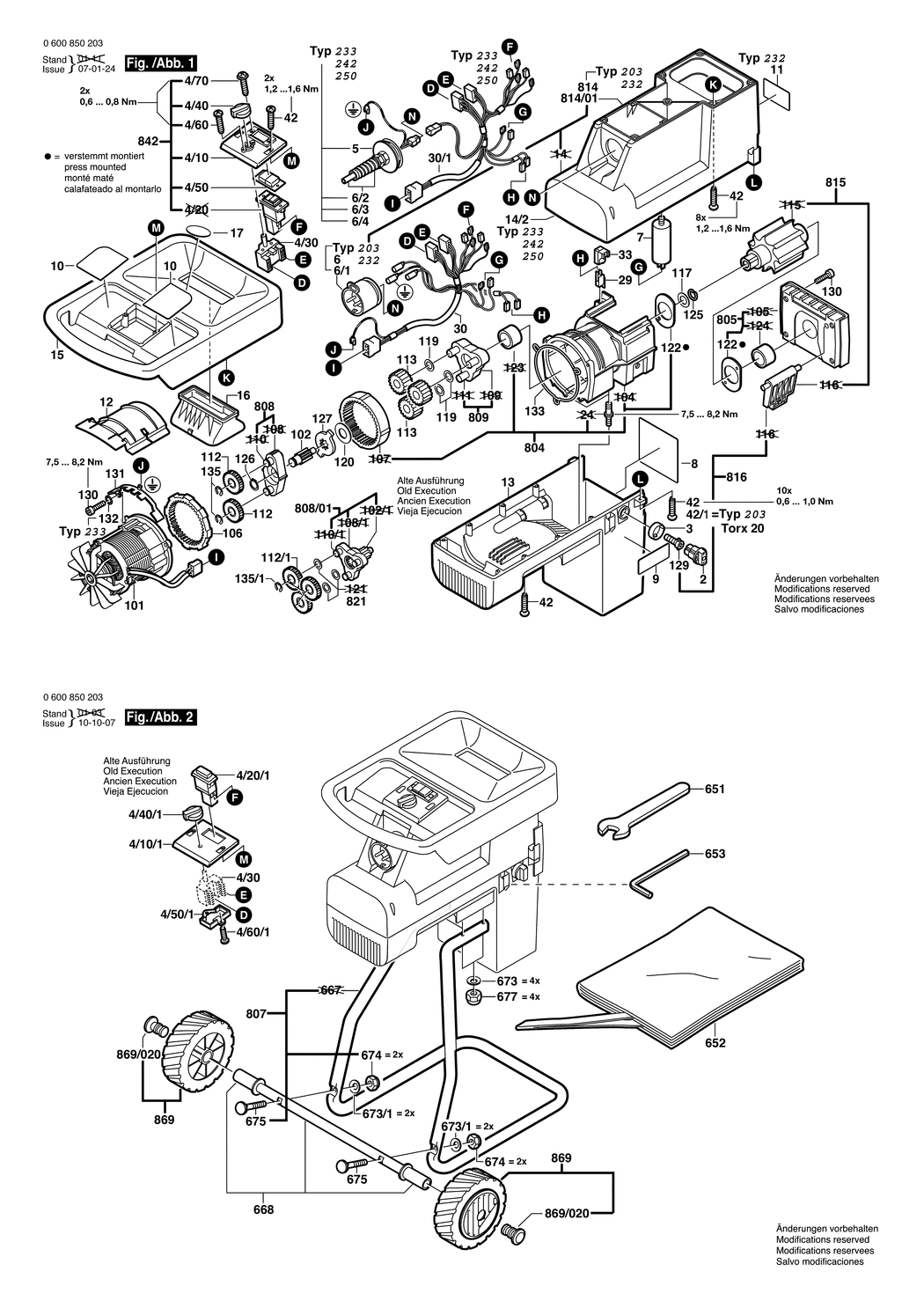 Bosch AXT 2000 / 0600850250 / I 230 Volt Spare Parts