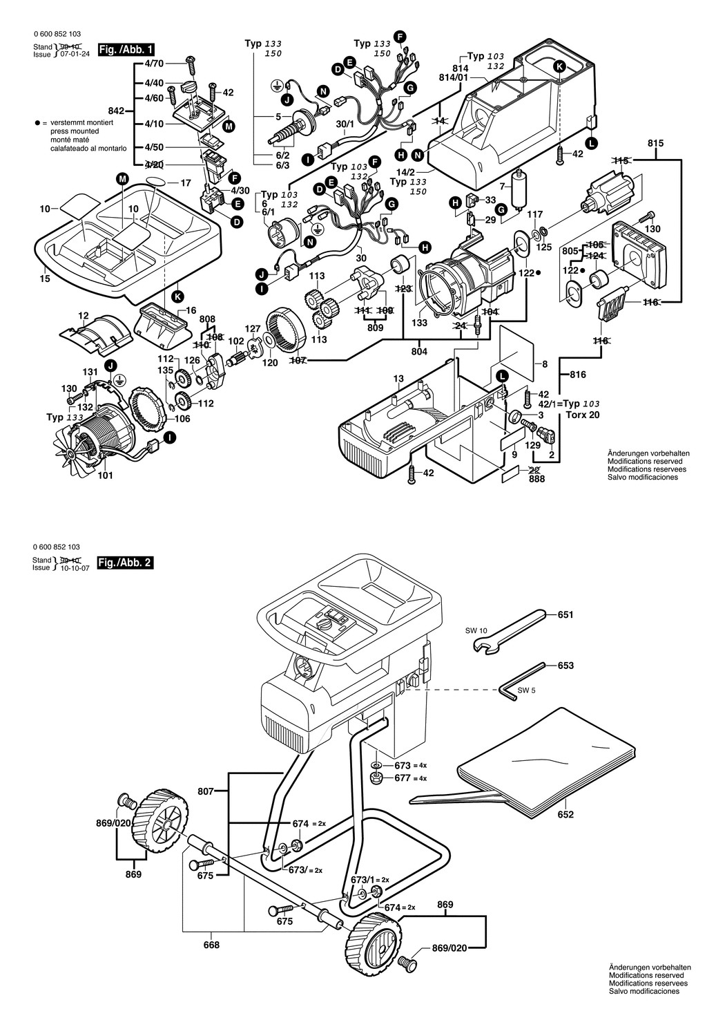 Bosch AXT 2500 HP / 0600852132 / CH 230 Volt Spare Parts