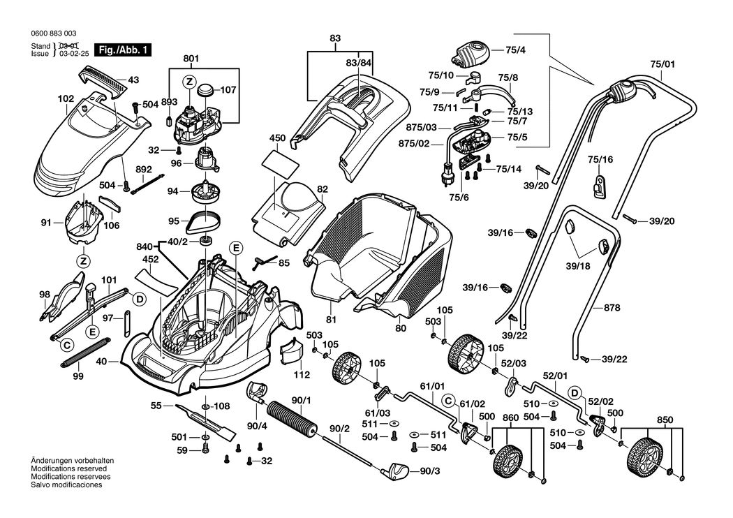 Bosch ROTAK 40 / 0600883003 / EU 230 Volt Spare Parts