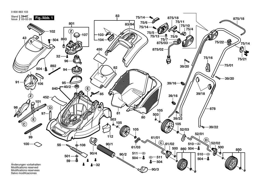 Bosch ROTAK 40 C / 0600883132 / CH 230 Volt Spare Parts