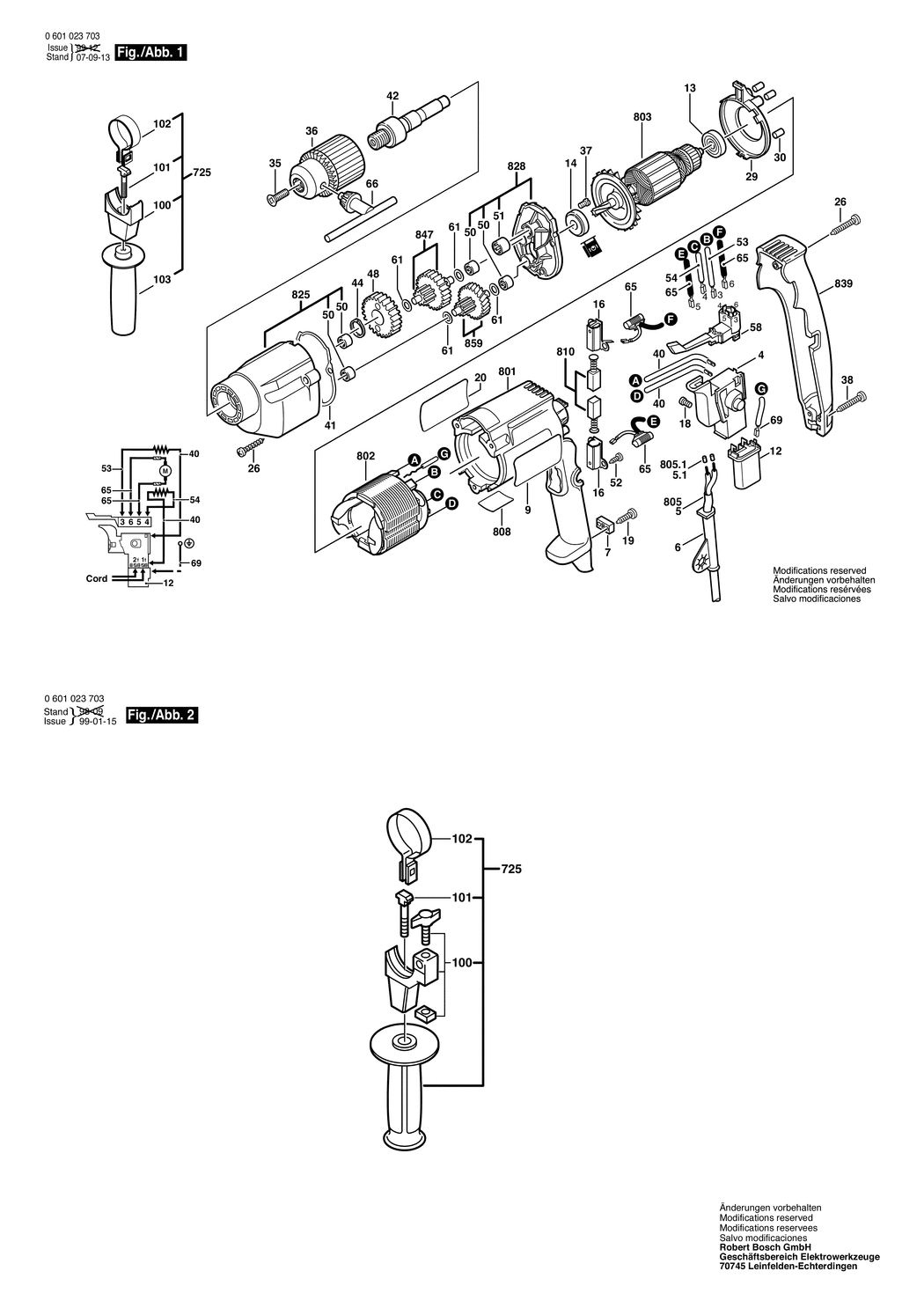 Bosch GBM 13 HRE / 0601023703 / EU 230 Volt Spare Parts