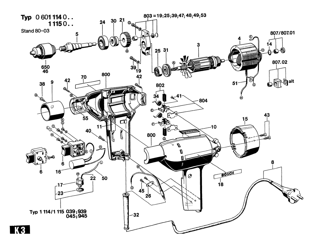 Bosch ---- / 0601114803 / EU 220 Volt Spare Parts