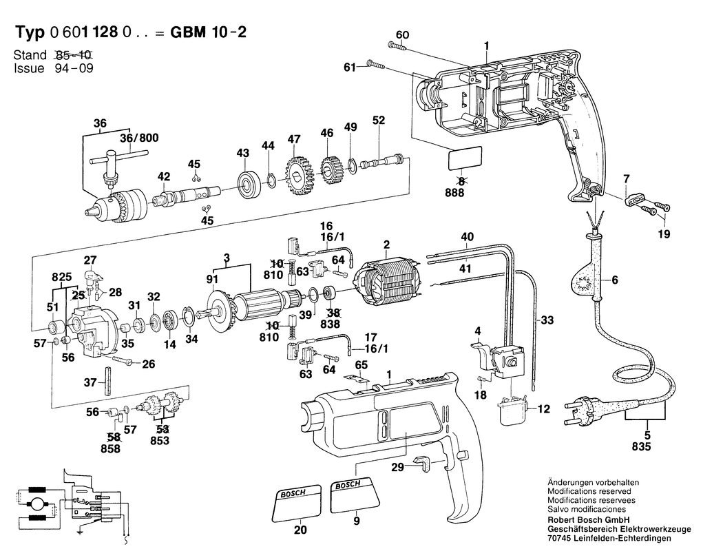 Bosch GMB 10-2 / 0601128003 / EU 220 Volt Spare Parts