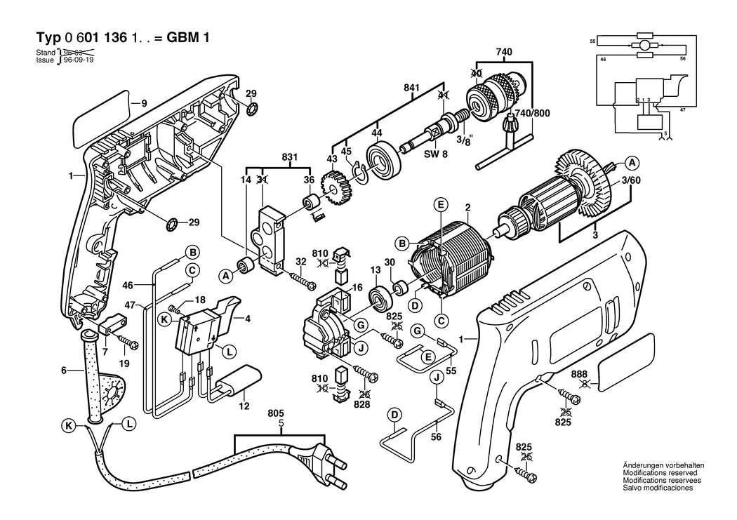 Bosch GBM 1 / 0601136142 / GB 240 Volt Spare Parts