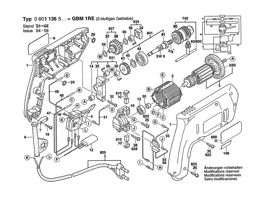 Bosch GBM 1 RE / 0601136503 / EU 230 Volt Spare Parts