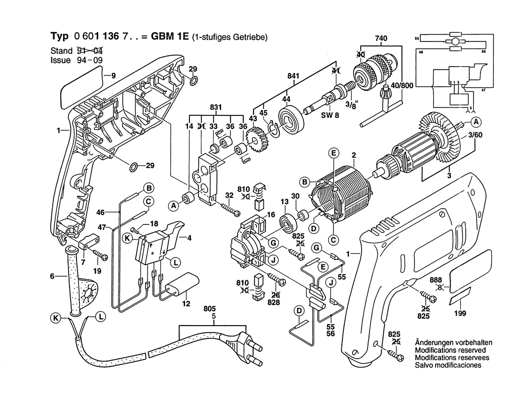 Bosch GBM 1 E / 0601136732 / CH 230 Volt Spare Parts