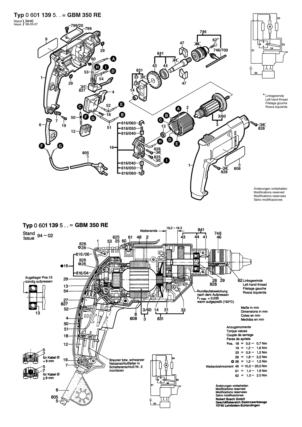 Bosch GBM 350 RE / 0601139532 / CH 230 Volt Spare Parts