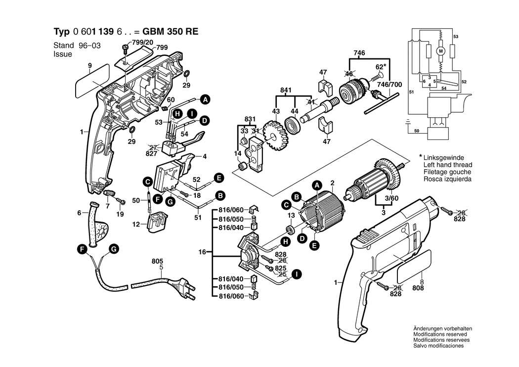 Bosch GBM 350 RE / 0601139603 / EU 230 Volt Spare Parts