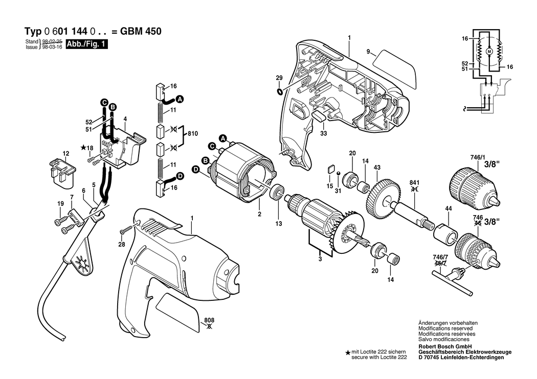 Bosch GBM 450 / 0601144050 / I 230 Volt Spare Parts