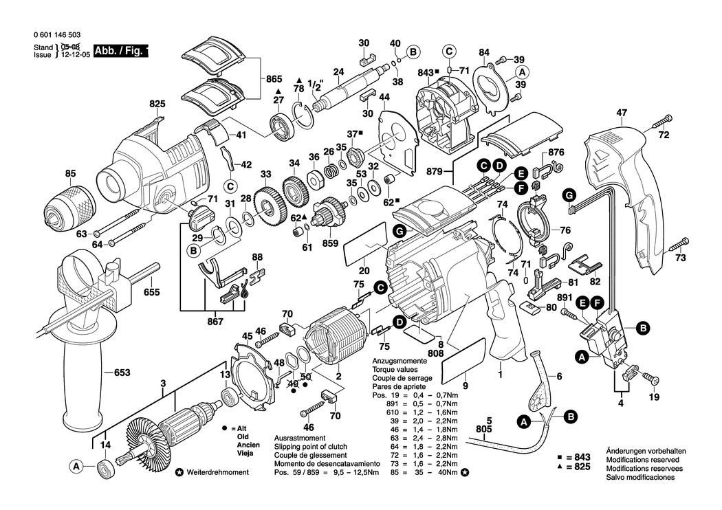 Bosch GSB 22-2 RE / 0601146542 / GB 230 Volt Spare Parts