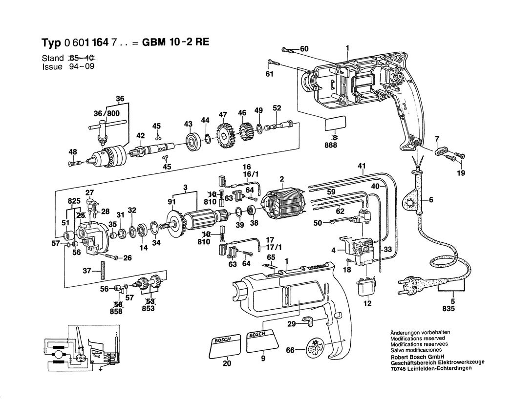 Bosch GBM 10-2 RE / 0601164741 / GB 110 Volt Spare Parts