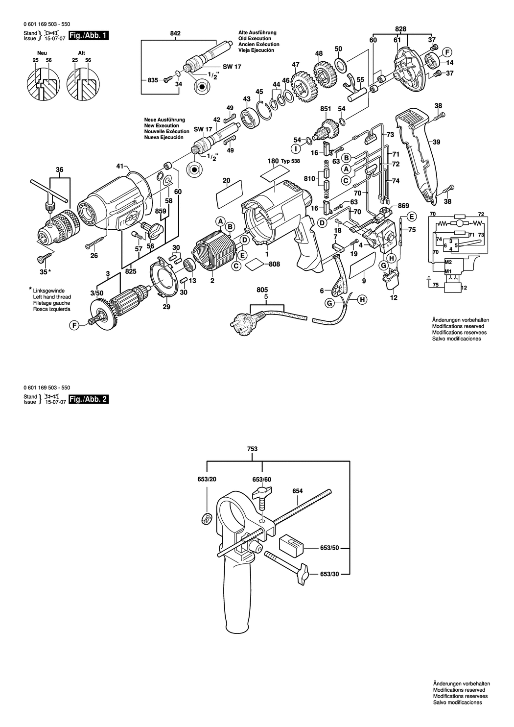 Bosch GBM 13-2 RE / 0601169550 / I 230 Volt Spare Parts