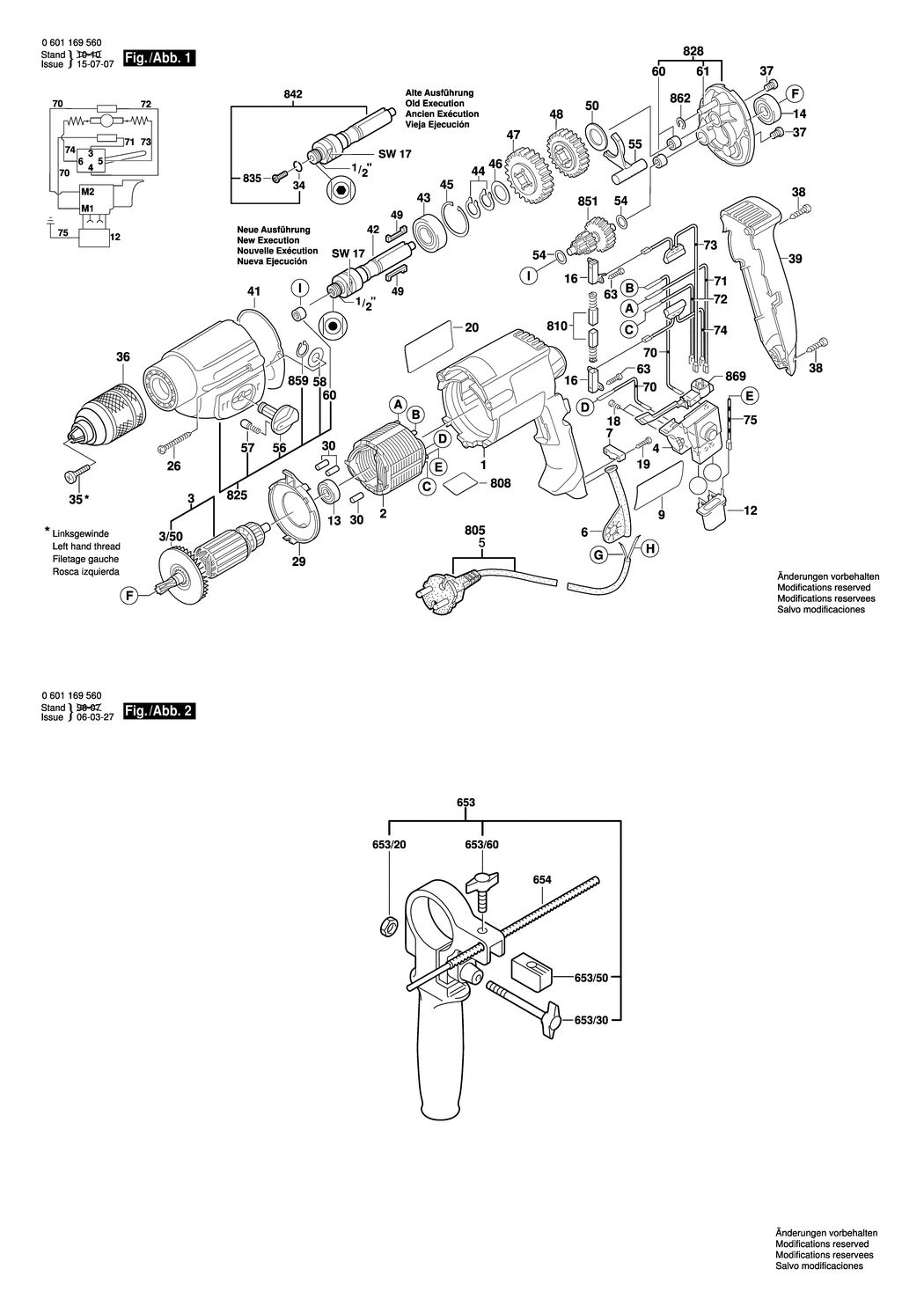 Bosch GBM 13-2 RE / 0601169565 / GB 240 Volt Spare Parts