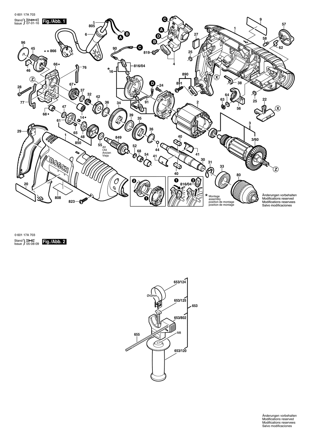 Bosch GSB 18-2 RE / 060117A750 / I 230 Volt Spare Parts