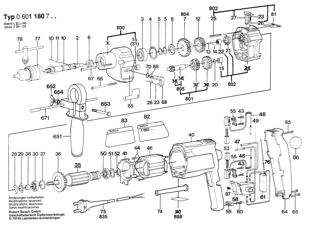 Bosch GSB 18-2 E / 0601180732 / CH 220 Volt Spare Parts