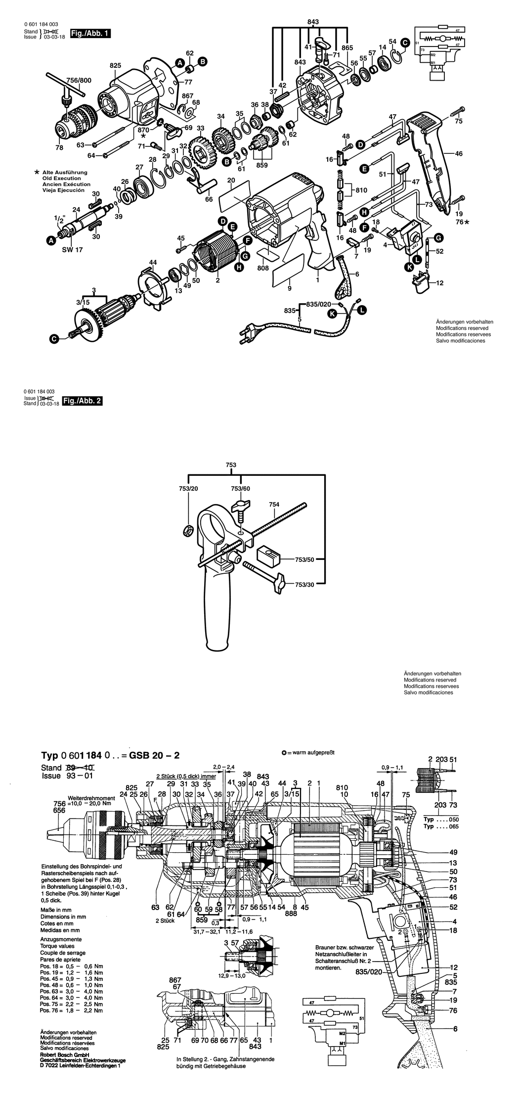 Bosch GSB 20-2 / 0601184032 / CH 230 Volt Spare Parts