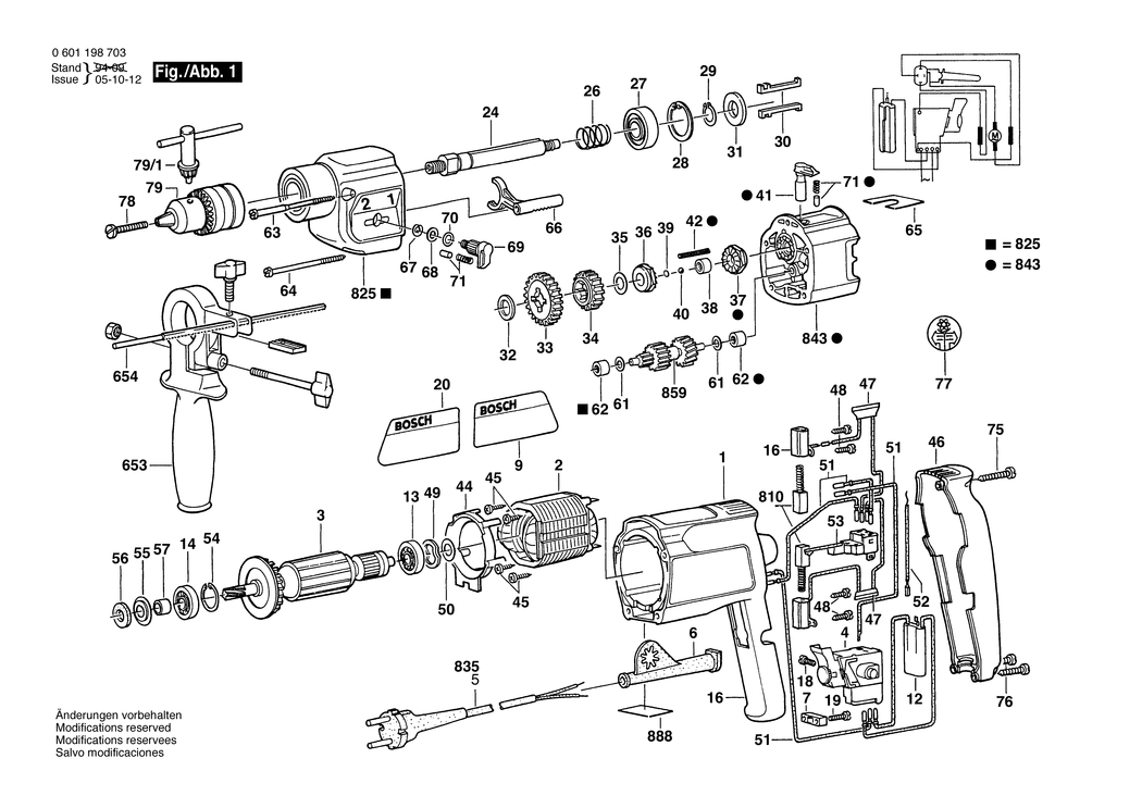 Bosch GSB 20-2 RE / 0601198732 / CH 220 Volt Spare Parts