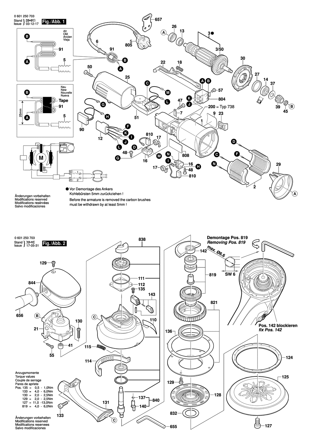 Bosch GEX 150 TURBO / 0601250703 / EU 230 Volt Spare Parts