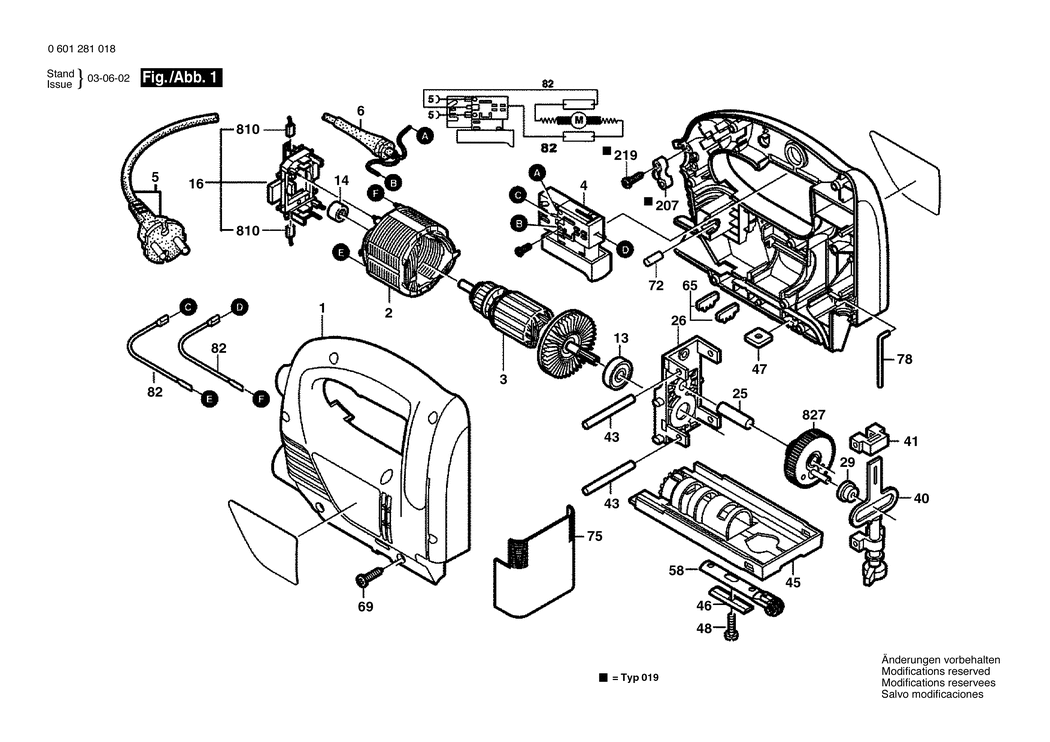 Bosch GST 65 / 0601281018 / B 220 Volt Spare Parts