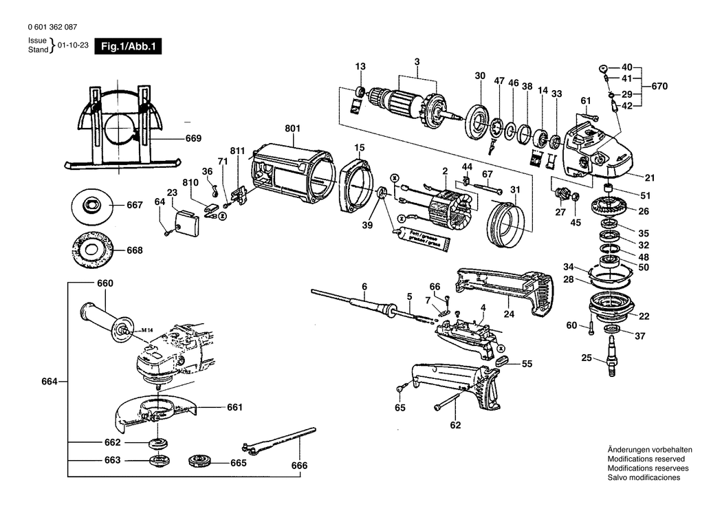 Bosch GWS 23-230 / 0601362080 / IRL 220 Volt Spare Parts