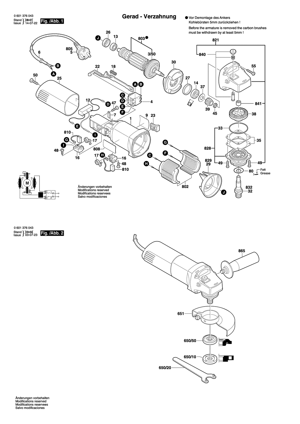 Bosch GWS 580 / 0601376003 / EU 230 Volt Spare Parts