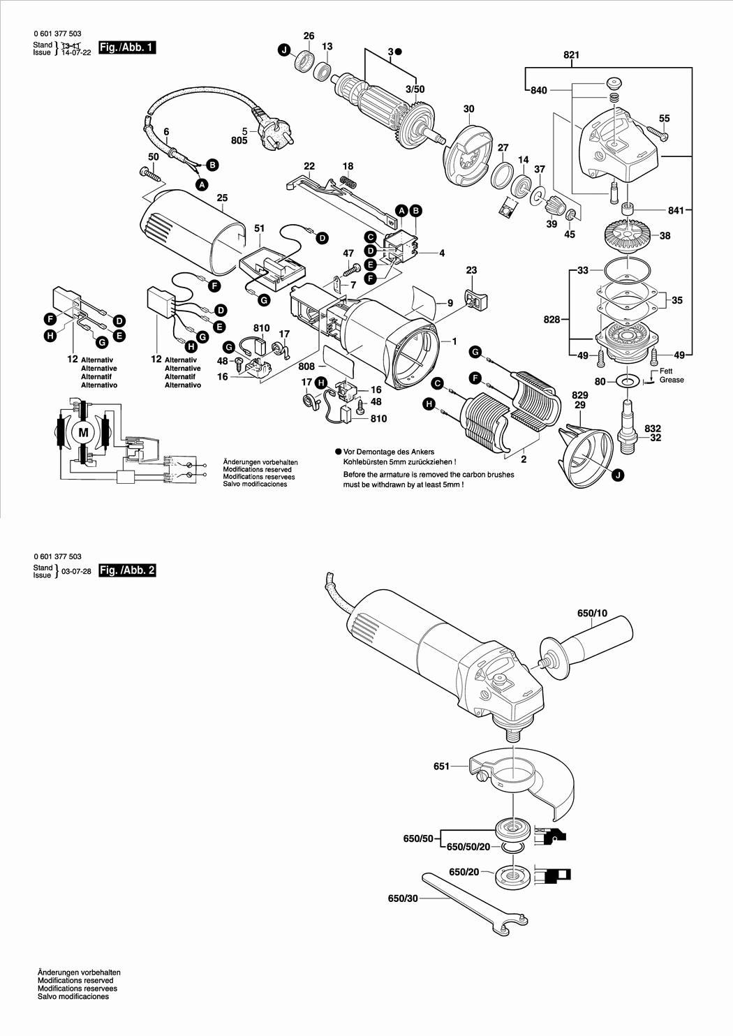 Bosch GWS 850 C / 0601377542 / GB 230 Volt Spare Parts