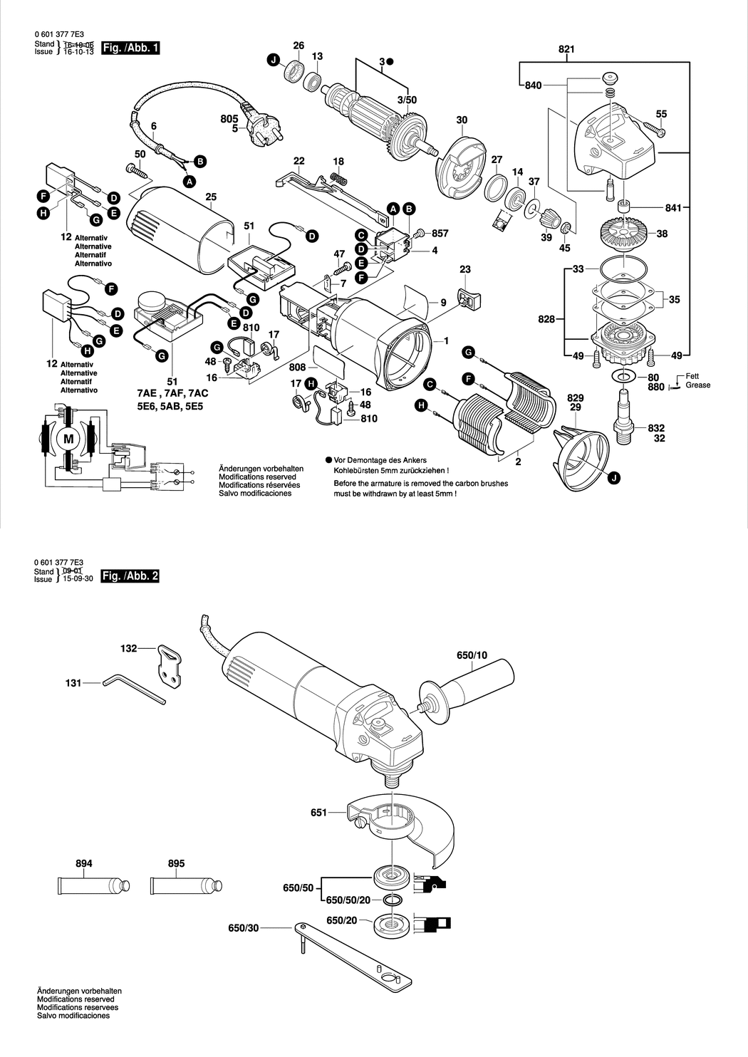 Bosch GWS 850 C / 06013777A3 / EU 230 Volt Spare Parts