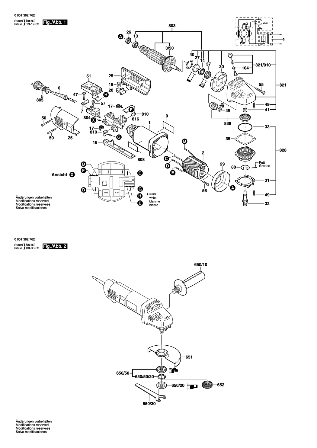 Bosch GWS 10-125 C / 0601382762 / EU 230 Volt Spare Parts