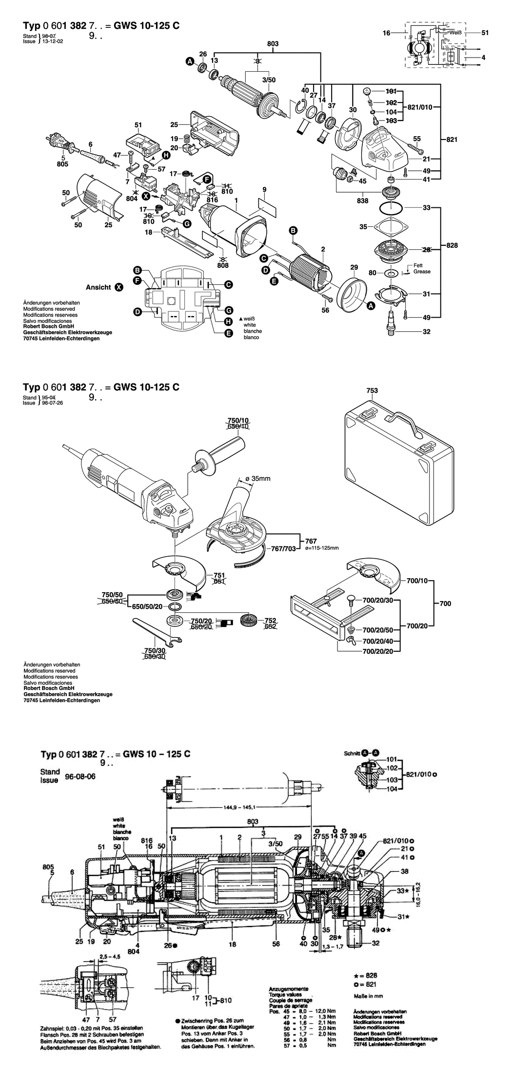 Bosch GWS 10-125 C / 0601382942 / GB 240 Volt Spare Parts
