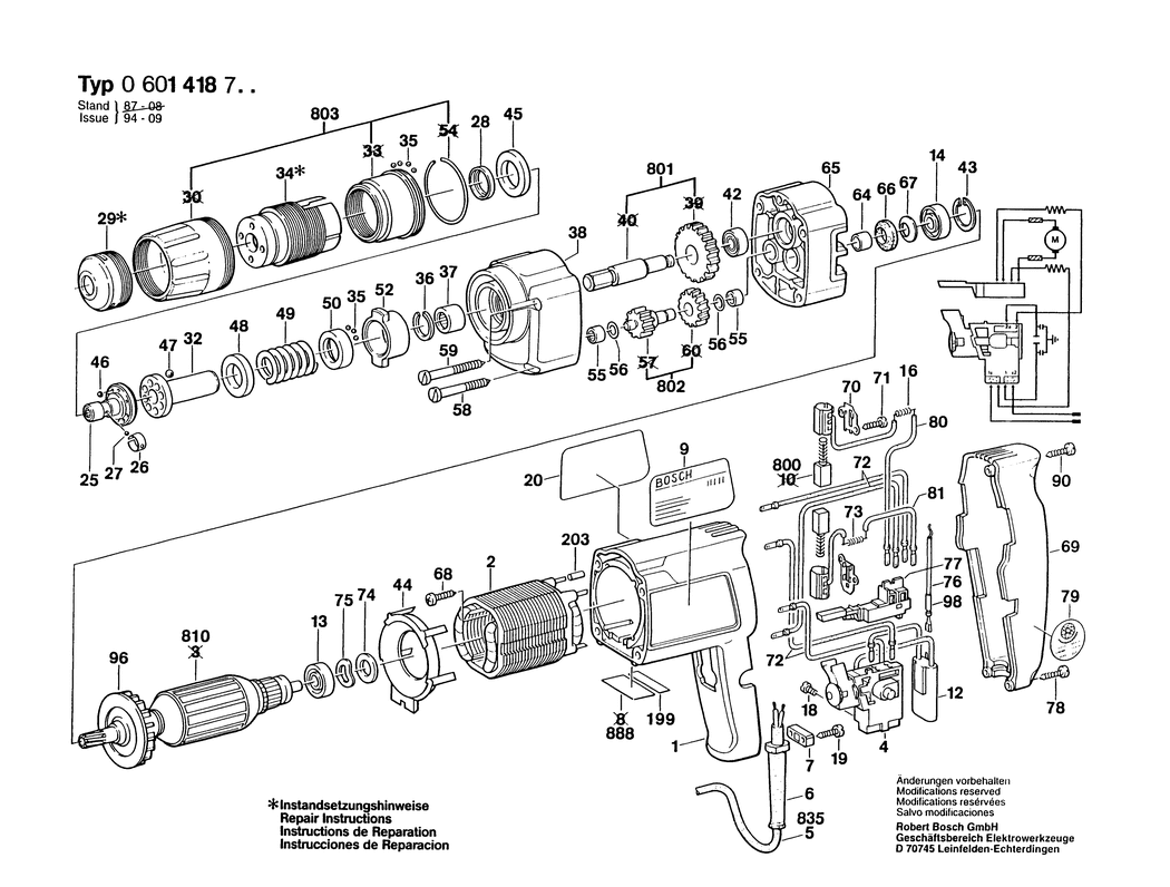 Bosch GSR 8-6 KE / 0601418732 / CH 220 Volt Spare Parts
