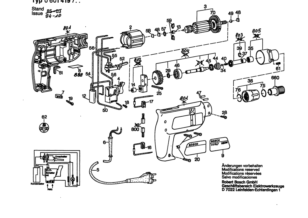Bosch GSR 5-11 TE / 0601419732 / CH 220 Volt Spare Parts