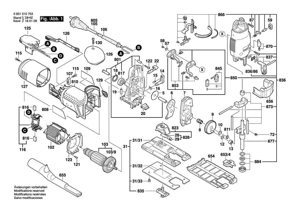 Bosch GST 135 CE / 0601510703 / EU 230 Volt Spare Parts