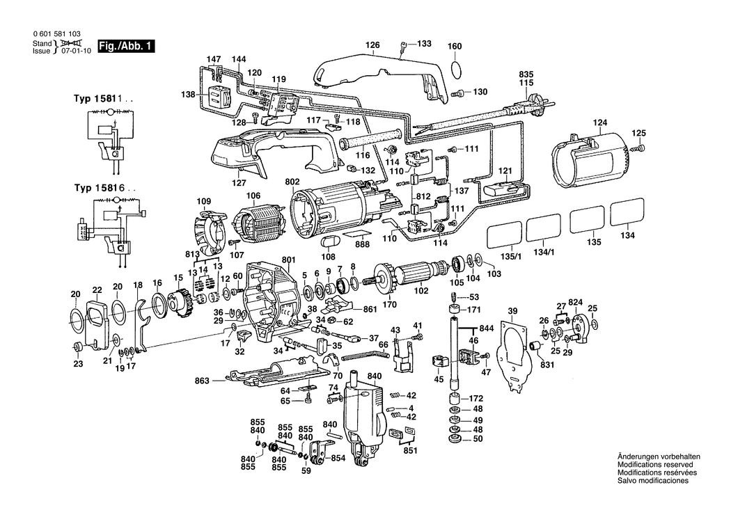 Bosch GST 60 PB / 0601581148 / F 220 Volt Spare Parts