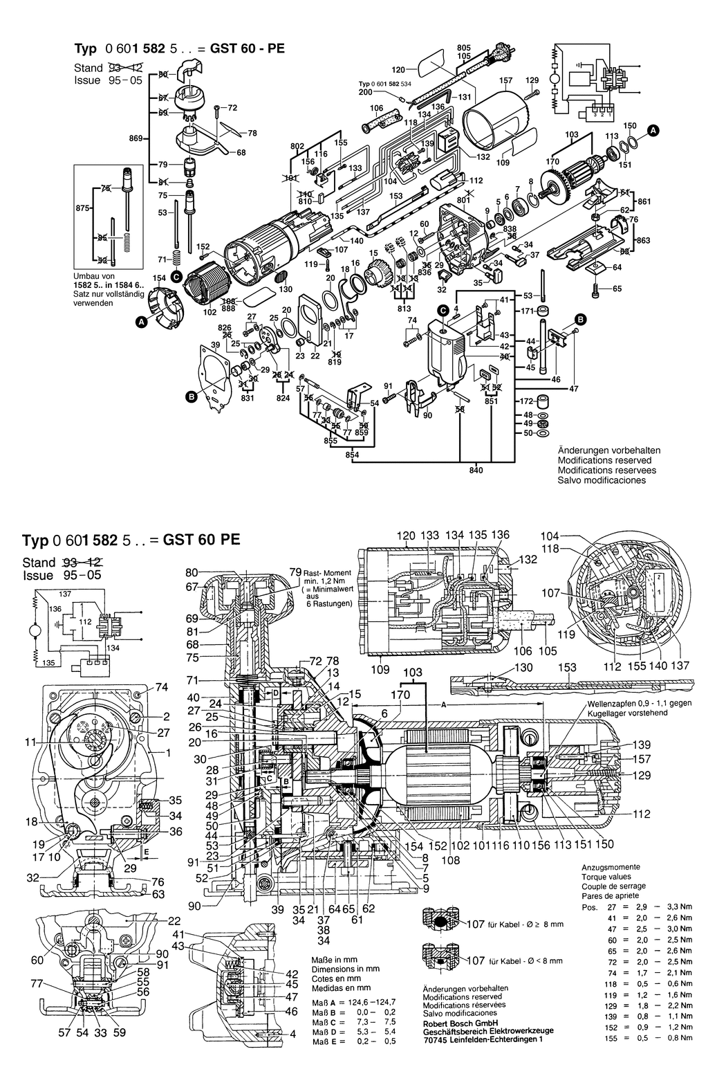 Bosch GST 60 PE / 0601582548 / F 220 Volt Spare Parts