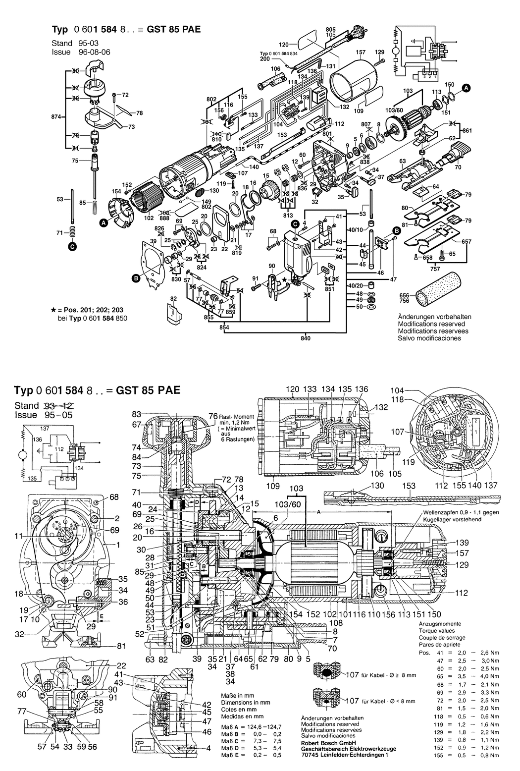 Bosch GST 85 PAE / 0601584832 / CH 230 Volt Spare Parts