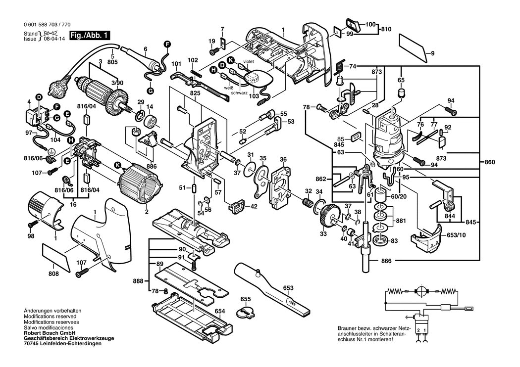 Bosch GST 100 CE / 0601588703 / EU 230 Volt Spare Parts
